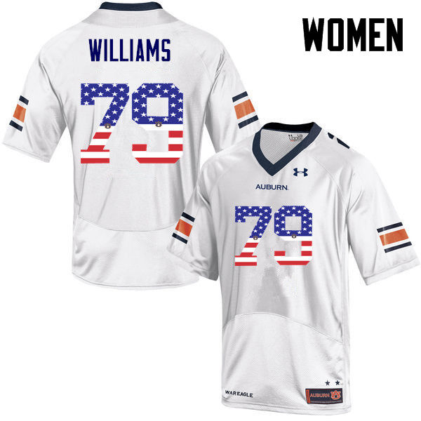 Women's Auburn Tigers #79 Andrew Williams USA Flag Fashion White College Stitched Football Jersey